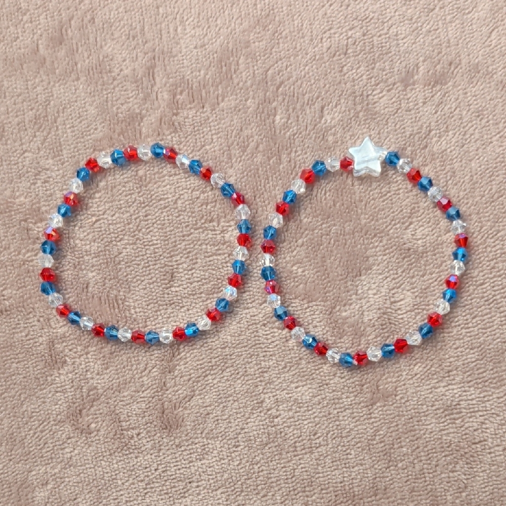 Kids Beaded Star Bracelets - Red, Blue, and Clear